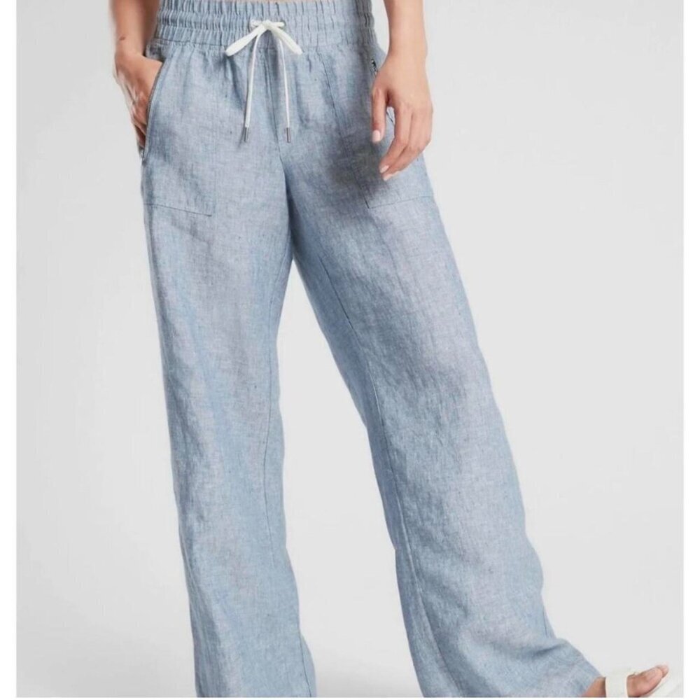 Athleta Cabo Wide Leg Linen Pants in Light Blue - 18